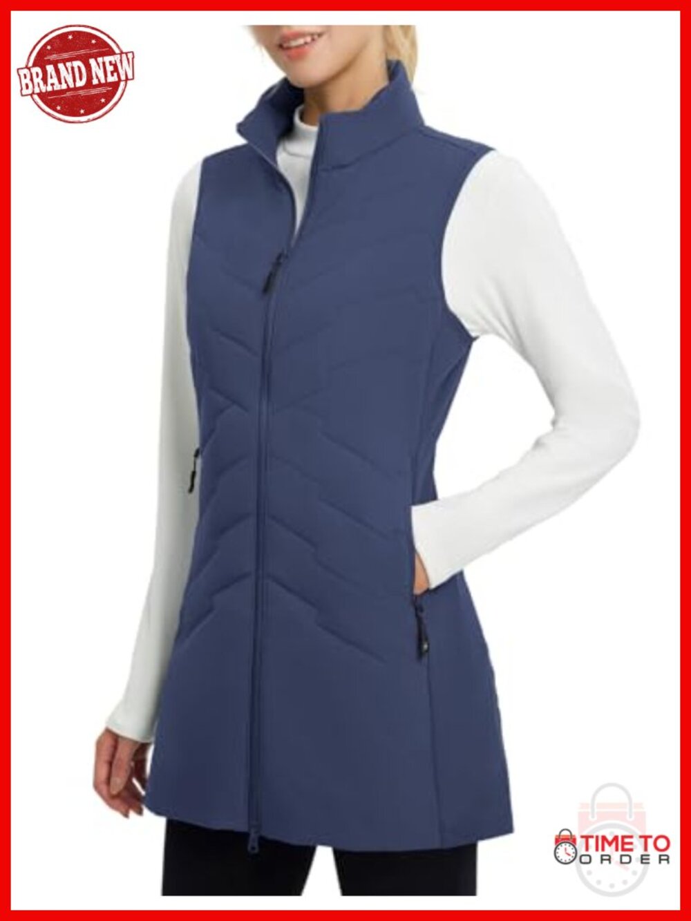 Long Puffer Vest Sleeveless Fall Coat Winter Warm Fleece Hybrid Lightweight